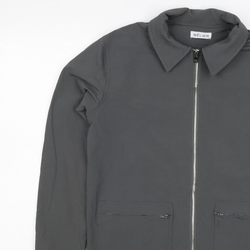 Bélier Men’s Grey Stretch Zip Jacket Size S Point Collar Pockets