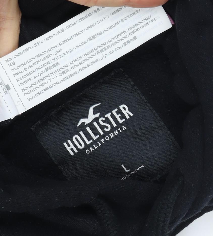 Hollister Men’s Black L Pullover Hoodie Logo Graphic Fleece