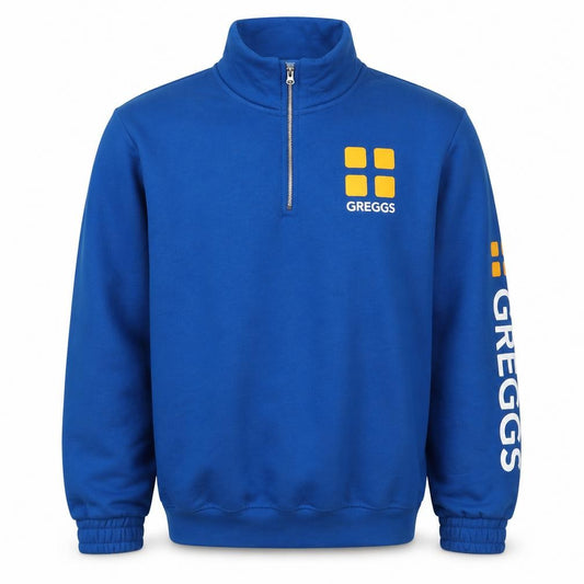 Greggs Men’s Blue M 1/4 Zip Logo Sweatshirt High Neck Cotton Blend