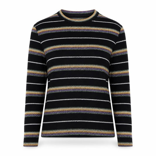 Topshop Women Black UK 8 Petite Metallic Stripe Long Sleeve Jersey Top