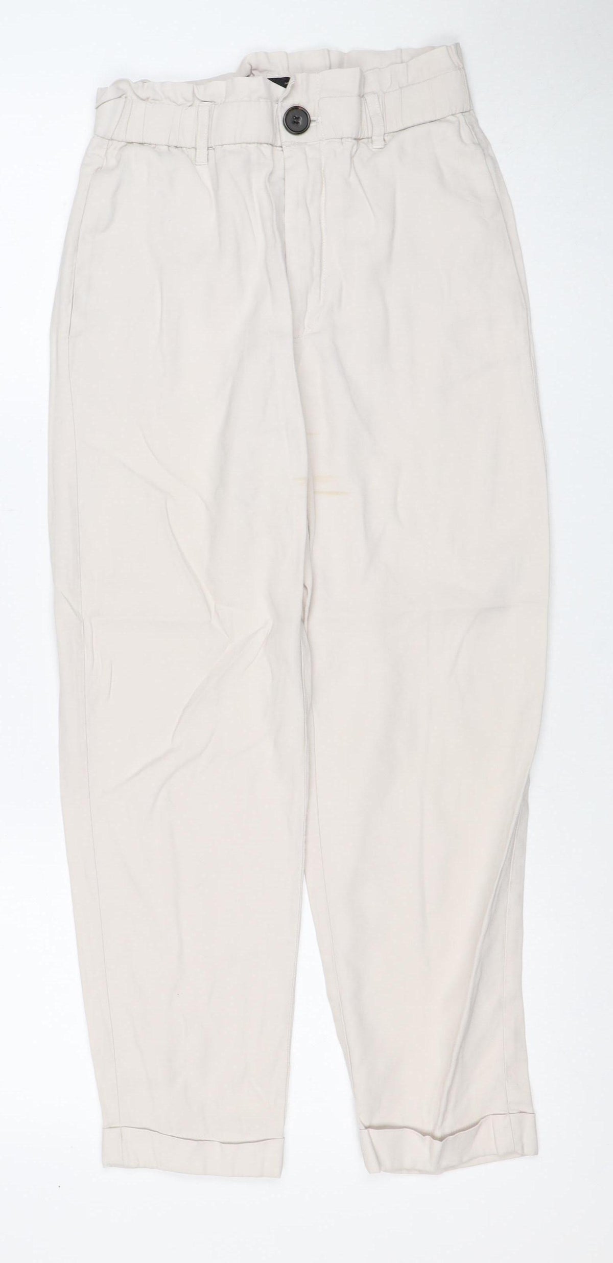 Zara Women's Ivory XS Cuffed Jogger Trousers Viscose Blend