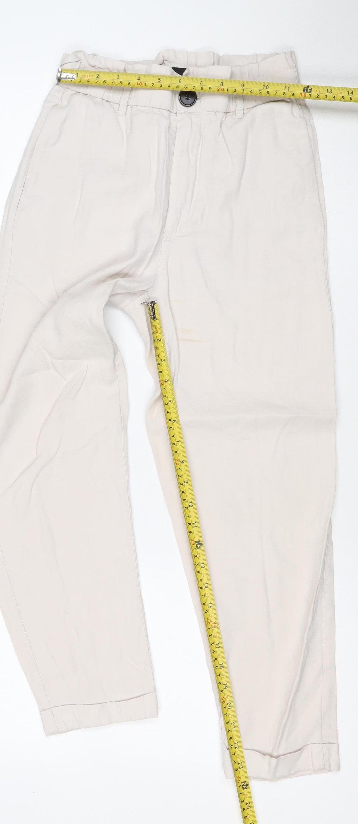 Zara Women's Ivory XS Cuffed Jogger Trousers Viscose Blend