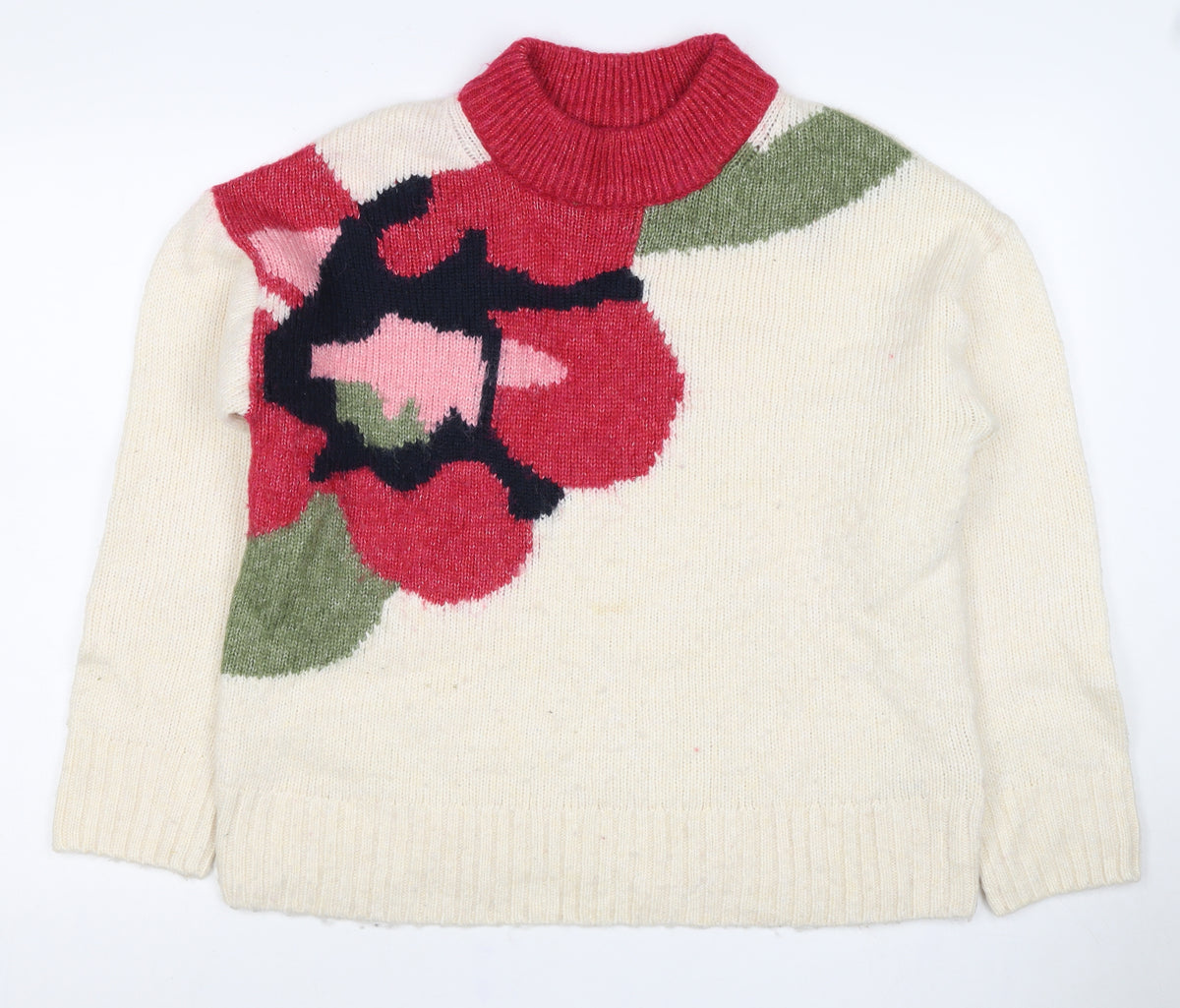 Marks & Spencer Women's M Ivory Rose Roll Neck Knit Jumper