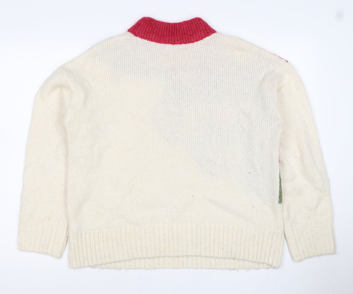 Marks & Spencer Women's M Ivory Rose Roll Neck Knit Jumper