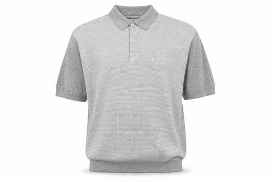 John Smedley Men's Grey Geometric Knit Cotton Polo Shirt XL