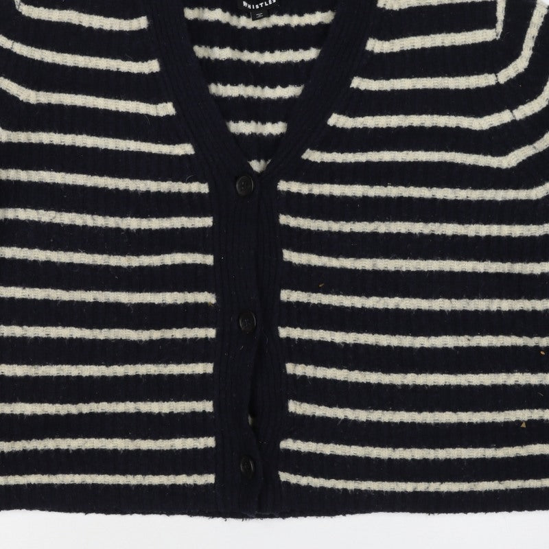 Whistles Women Black M Wool Blend Striped V-Neck Button Cardigan