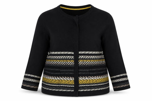 White Stuff Women’s Black Striped Cotton Open Cardigan UK 18
