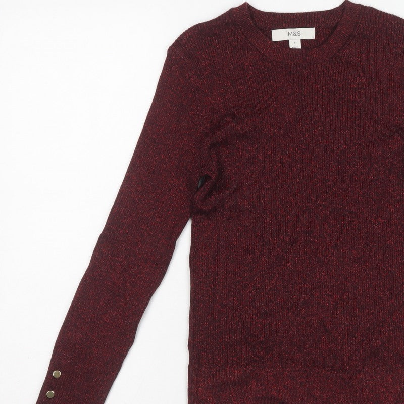 Marks and Spencer Women’s Red Glitter Rib Knit Jumper Size 8