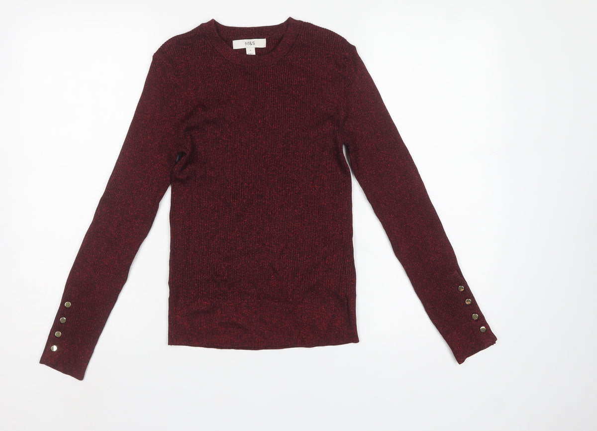 Marks and Spencer Women’s Red Glitter Rib Knit Jumper Size 8