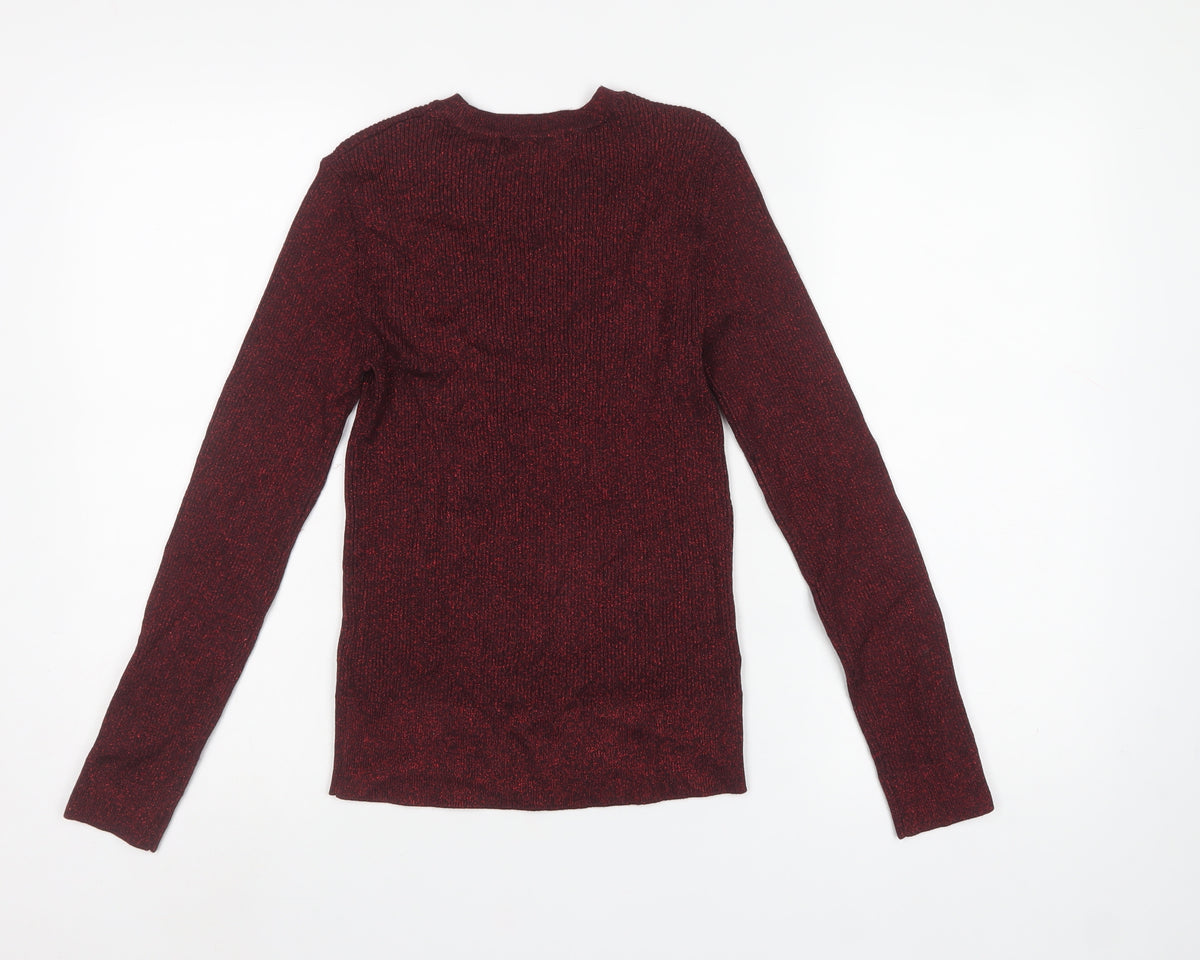 Marks and Spencer Women’s Red Glitter Rib Knit Jumper Size 8