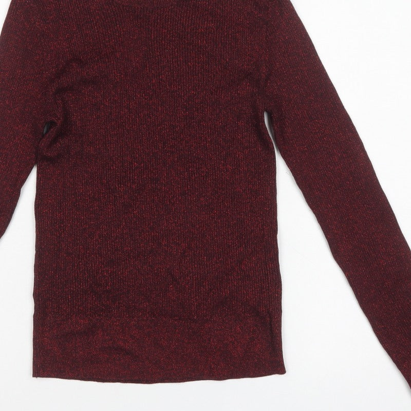 Marks and Spencer Women’s Red Glitter Rib Knit Jumper Size 8
