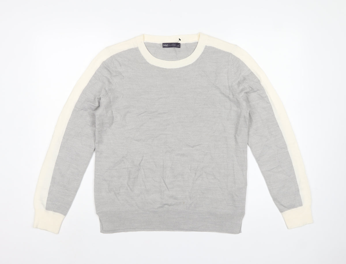 Marks and Spencer Women Grey Ivory Crew Neck Jumper Size 12