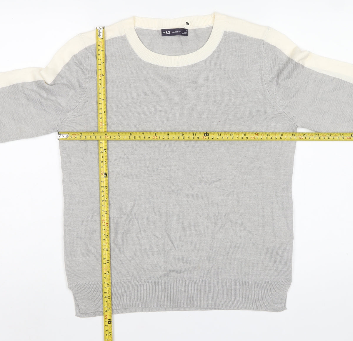 Marks and Spencer Women Grey Ivory Crew Neck Jumper Size 12