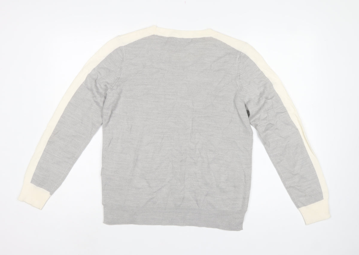 Marks and Spencer Women Grey Ivory Crew Neck Jumper Size 12