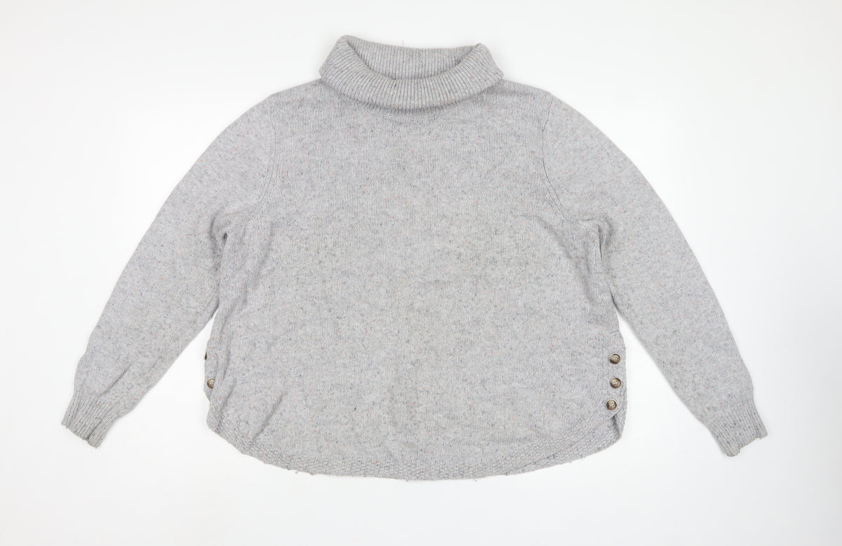 White Stuff Women Grey Roll Neck Button Side Knit Jumper UK 16