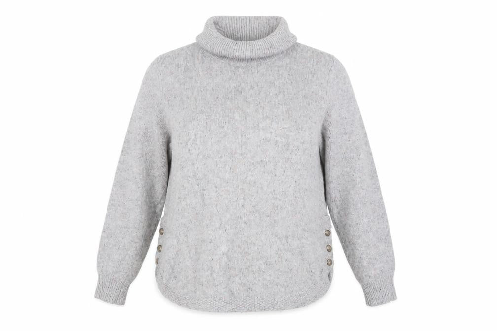 White Stuff Women Grey Roll Neck Button Side Knit Jumper UK 16