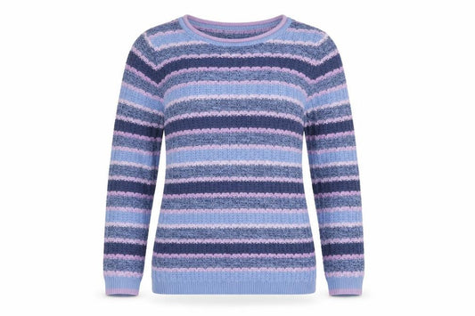Isle Essentials Women Blue Pink Stripe Cotton Pullover Jumper S 10-12