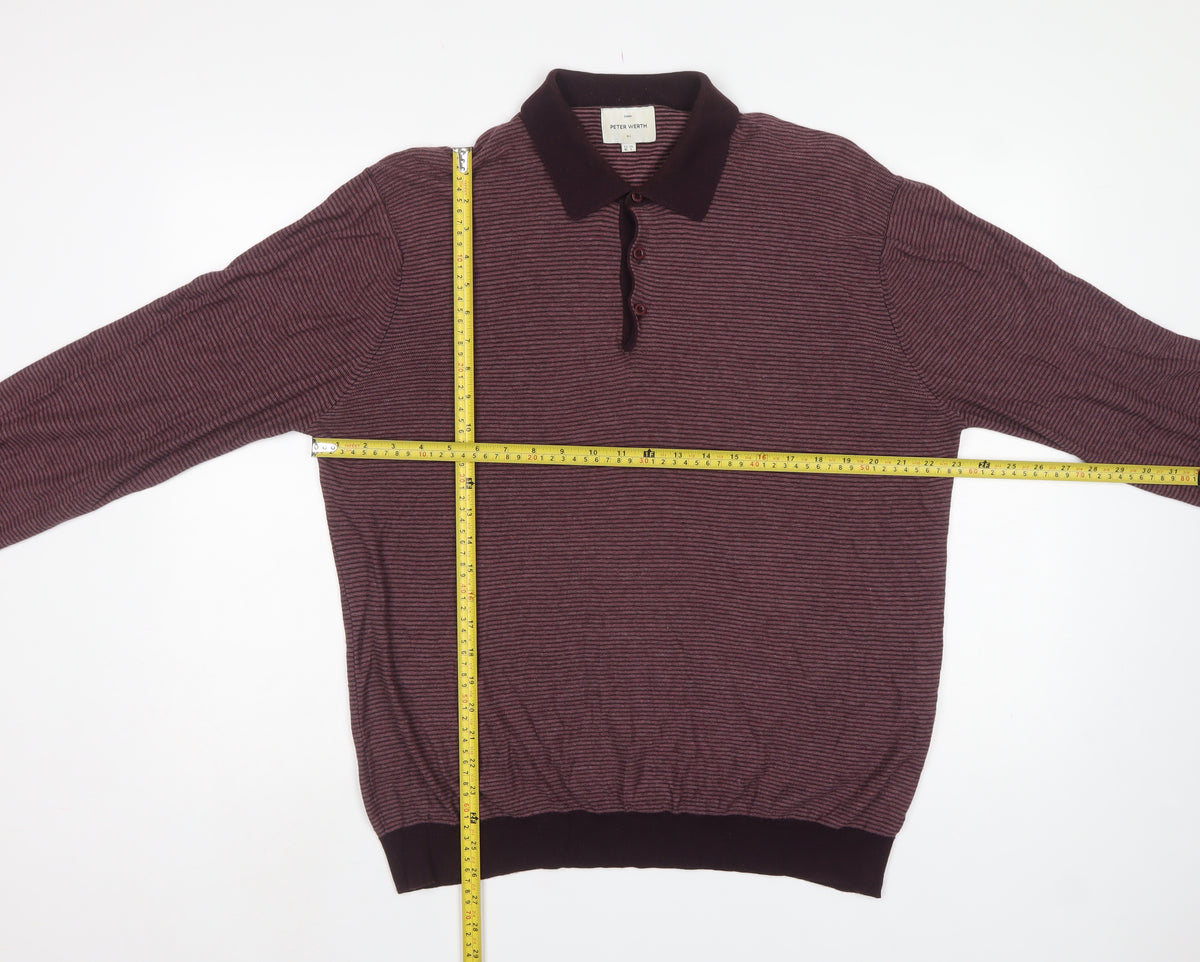 Peter Werth Men’s Purple Striped Cotton Henley Jumper Size XL
