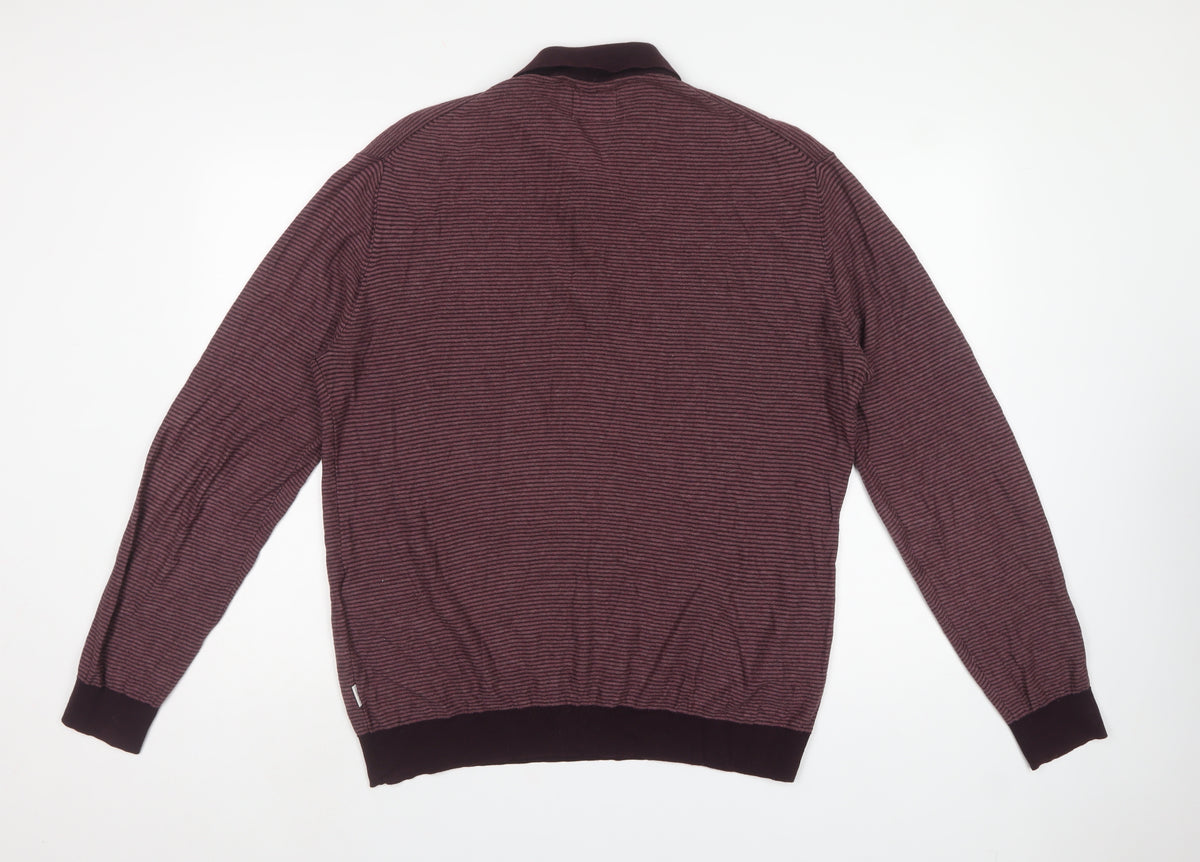 Peter Werth Men’s Purple Striped Cotton Henley Jumper Size XL