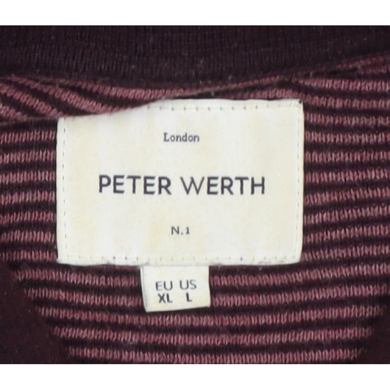 Peter Werth Men’s Purple Striped Cotton Henley Jumper Size XL