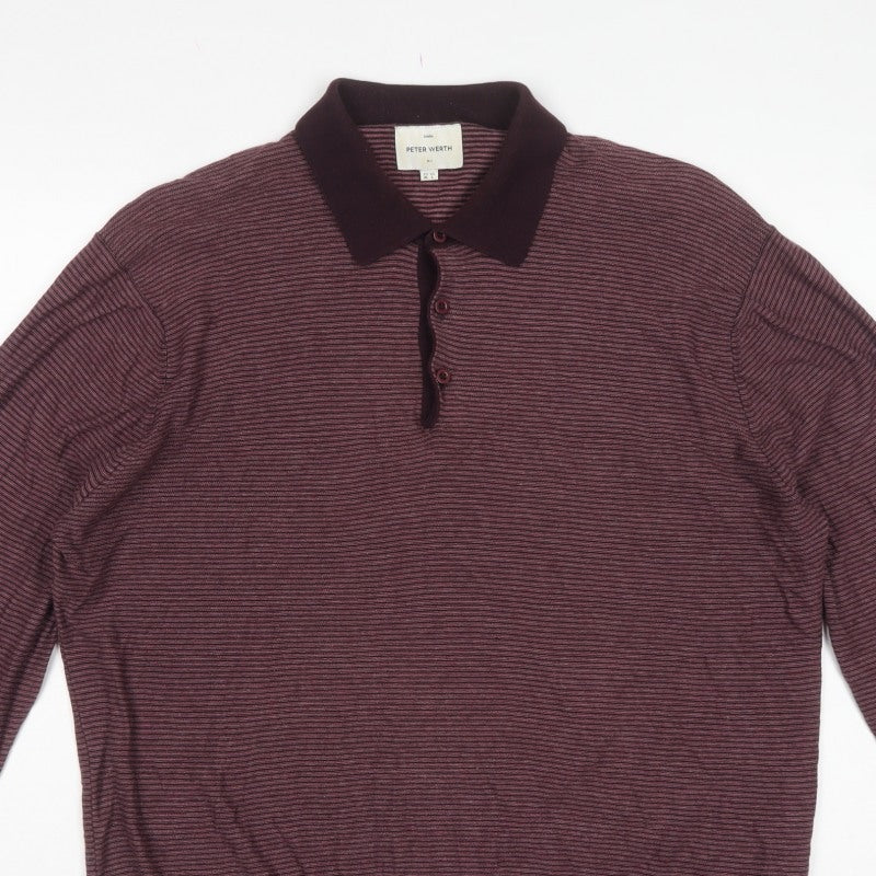 Peter Werth Men’s Purple Striped Cotton Henley Jumper Size XL