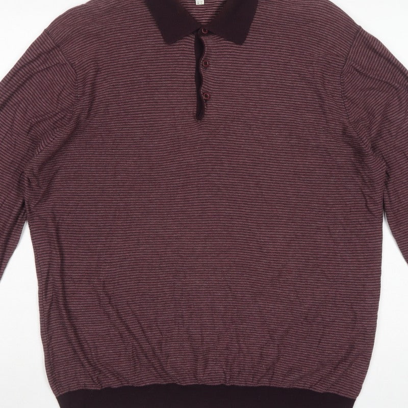 Peter Werth Men’s Purple Striped Cotton Henley Jumper Size XL