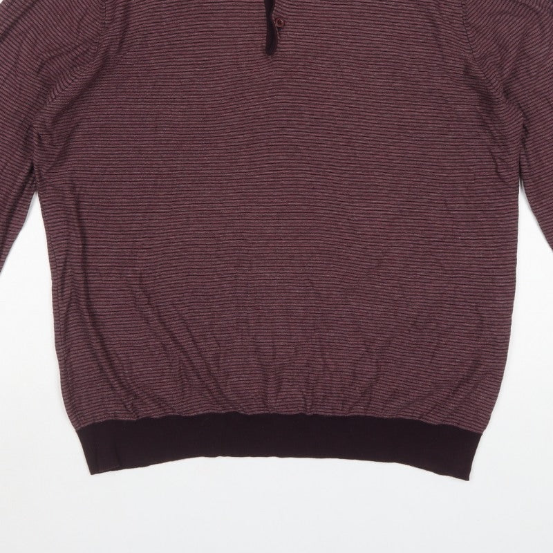 Peter Werth Men’s Purple Striped Cotton Henley Jumper Size XL