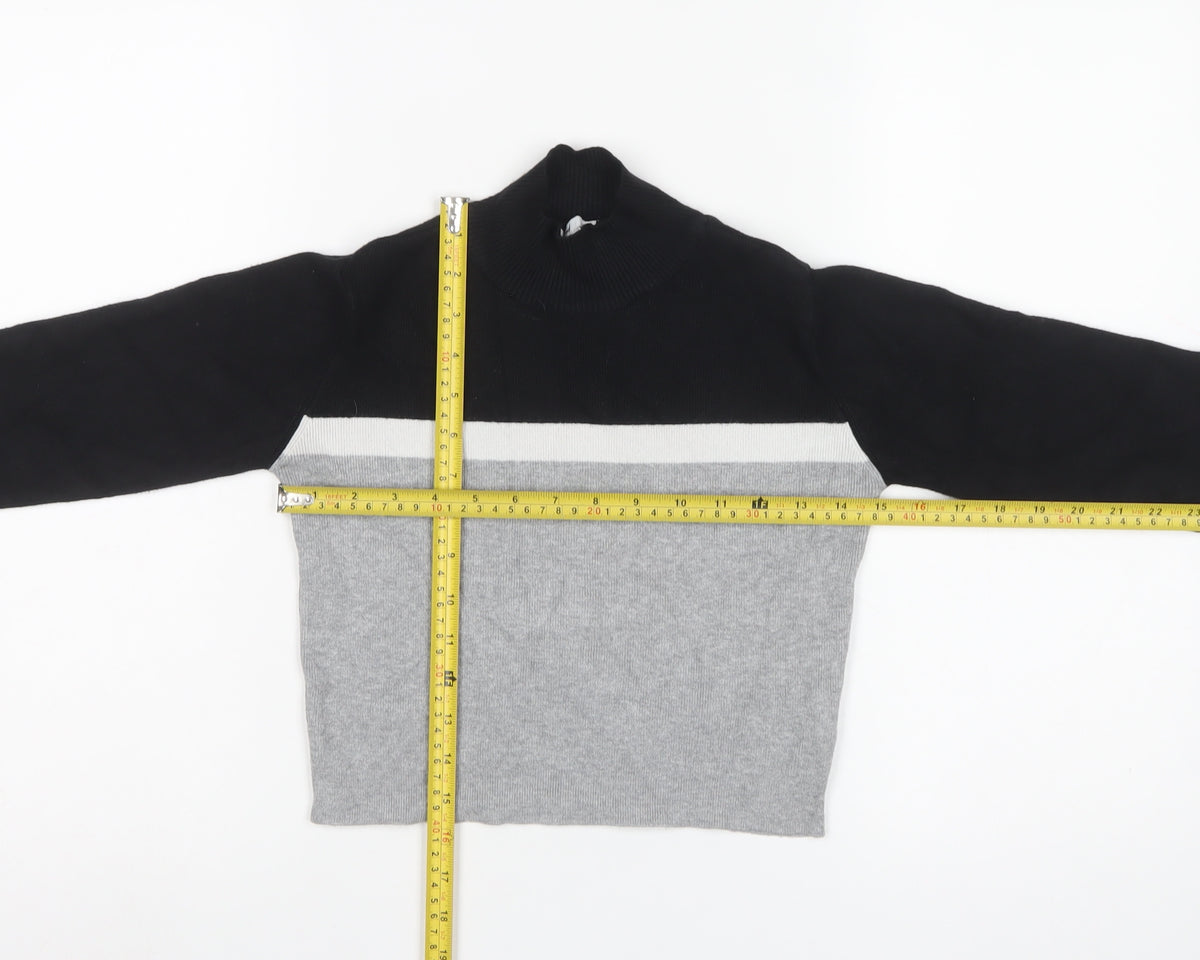 Subdued Women Black Grey One Size 1/4 Zip Mock Neck Knit Jumper