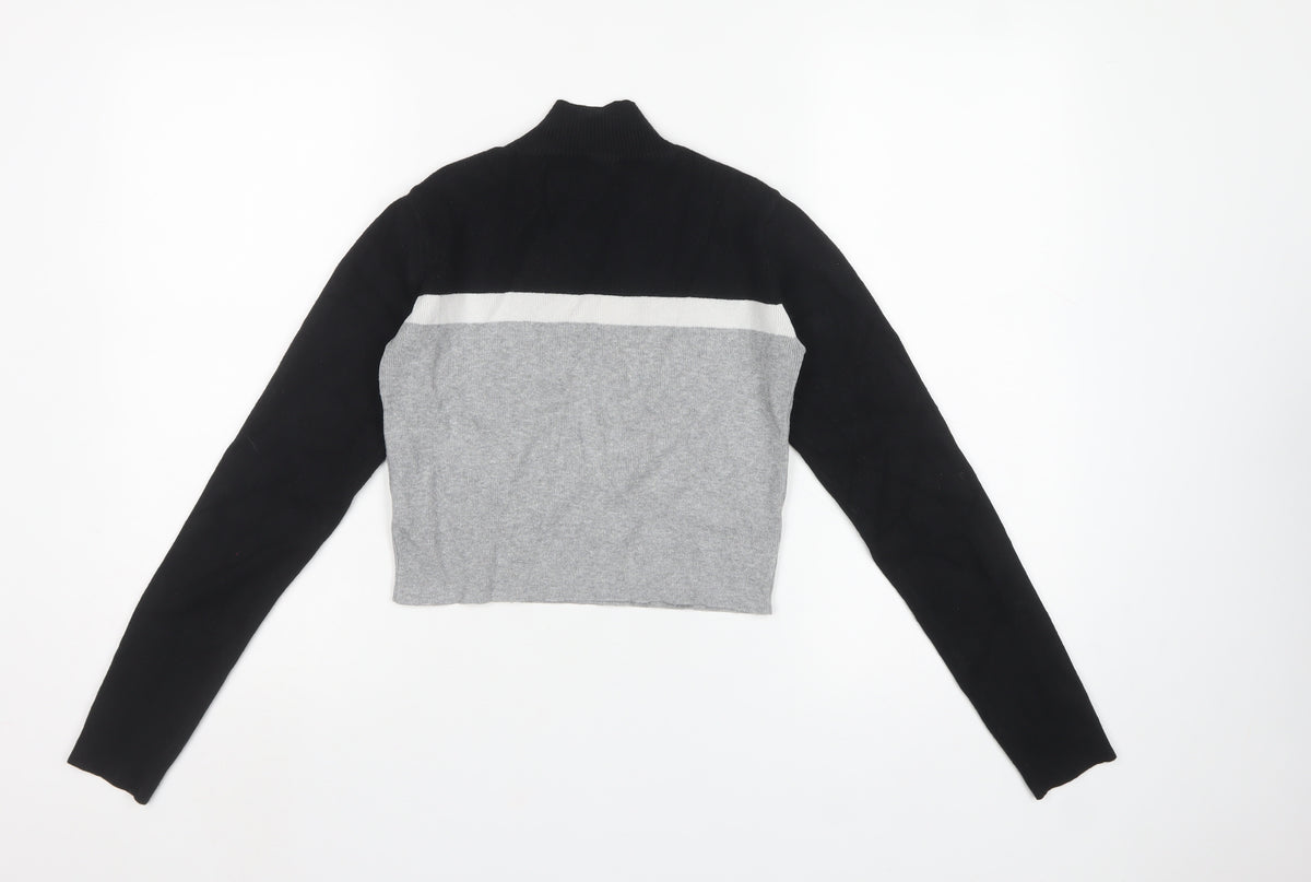 Subdued Women Black Grey One Size 1/4 Zip Mock Neck Knit Jumper