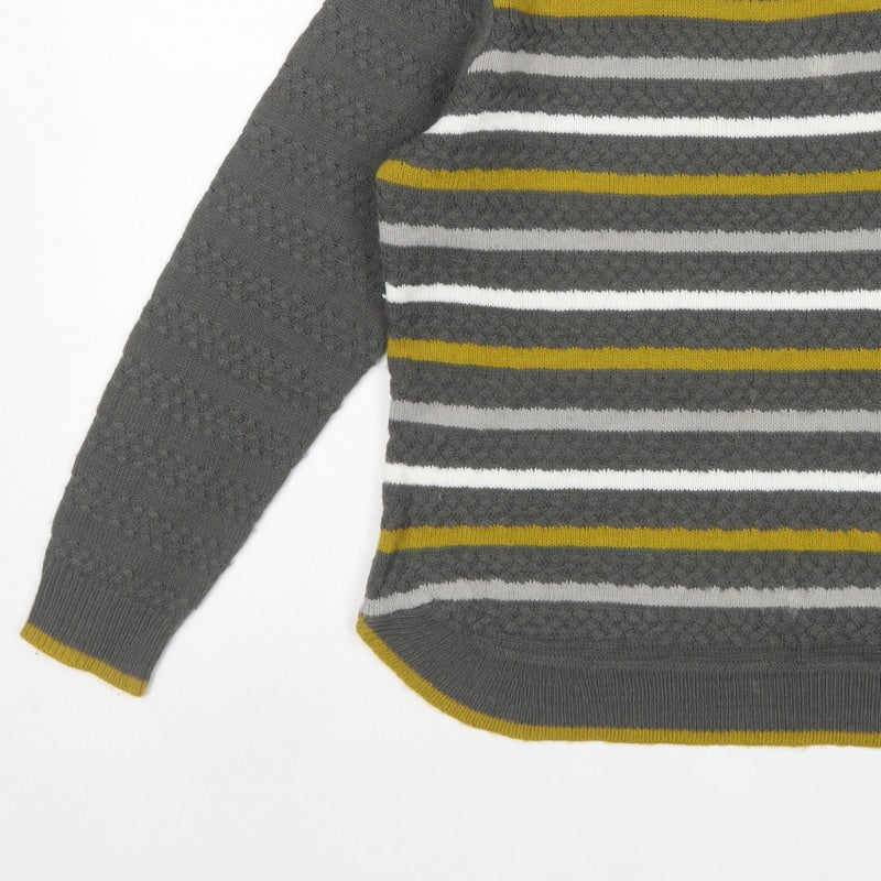 Fabrizio Women’s Grey M Striped Cable Knit Crew Neck Jumper