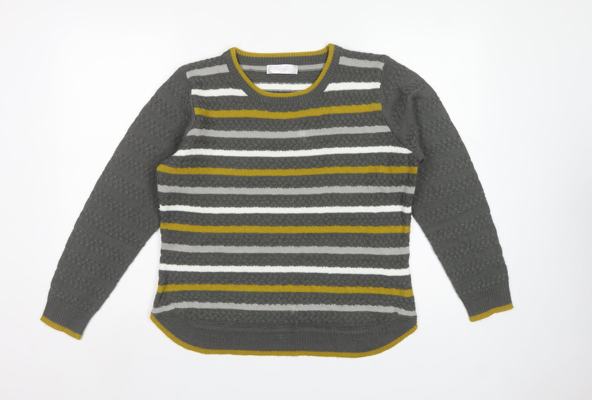 Fabrizio Women’s Grey M Striped Cable Knit Crew Neck Jumper