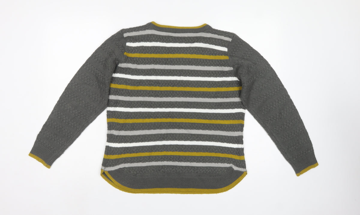 Fabrizio Women’s Grey M Striped Cable Knit Crew Neck Jumper
