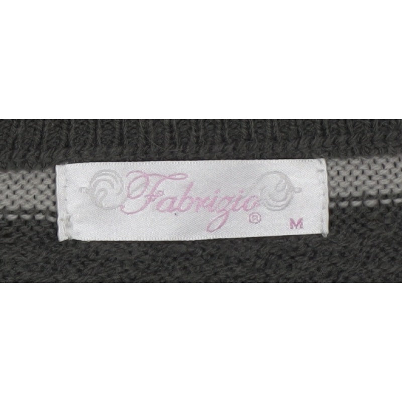 Fabrizio Women’s Grey M Striped Cable Knit Crew Neck Jumper