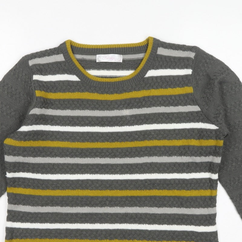 Fabrizio Women’s Grey M Striped Cable Knit Crew Neck Jumper