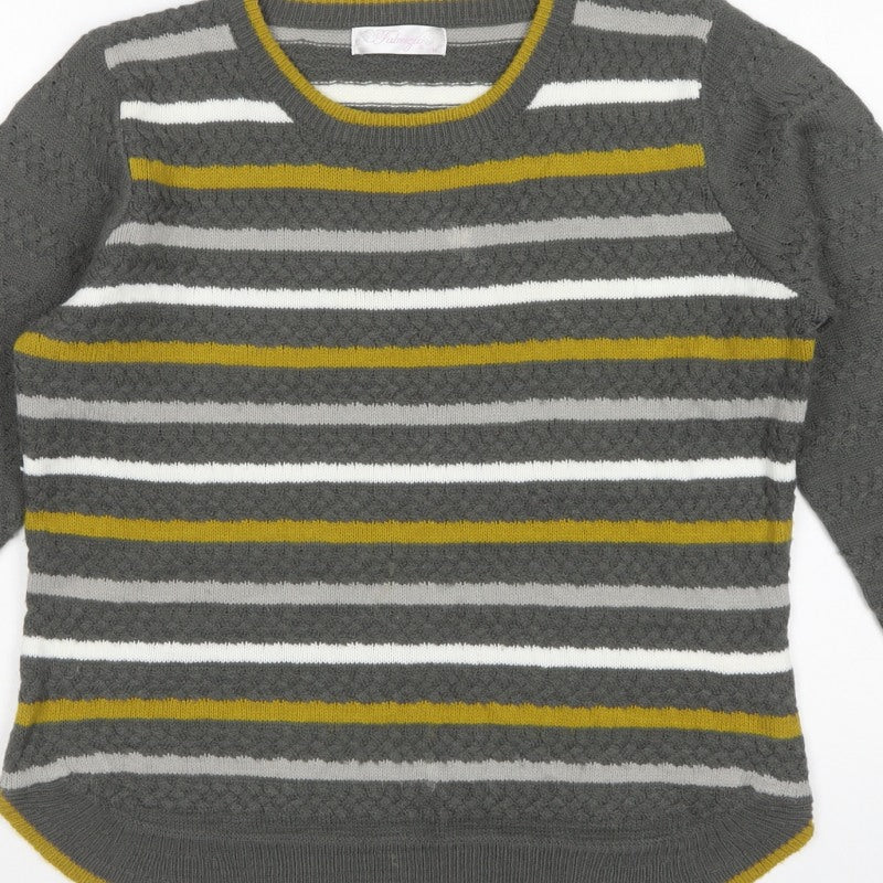 Fabrizio Women’s Grey M Striped Cable Knit Crew Neck Jumper