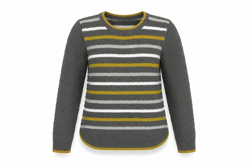 Fabrizio Women’s Grey M Striped Cable Knit Crew Neck Jumper