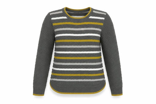 Fabrizio Women’s Grey M Striped Cable Knit Crew Neck Jumper