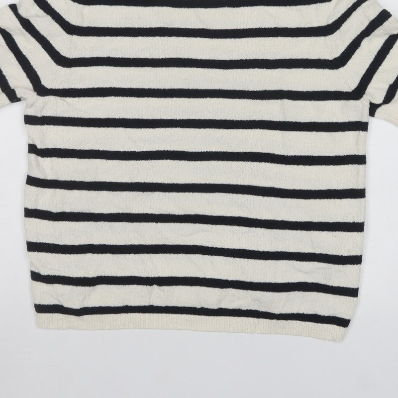 Marks and Spencer Women Ivory Black Stripe Cotton Knit Jumper M