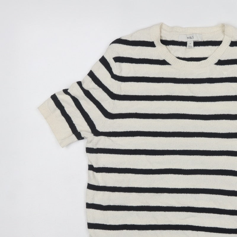 Marks and Spencer Women Ivory Black Stripe Cotton Knit Jumper M