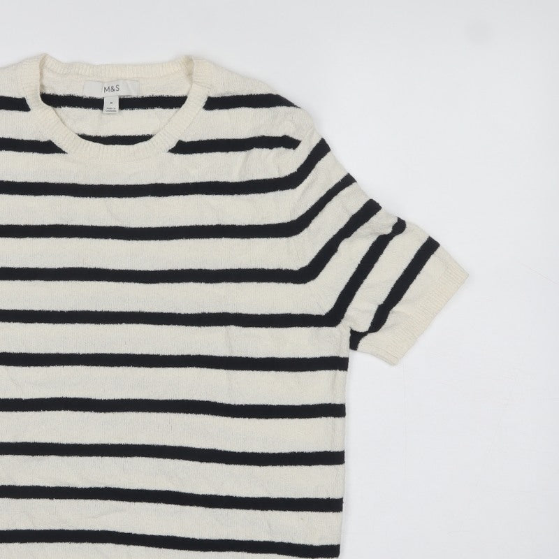Marks and Spencer Women Ivory Black Stripe Cotton Knit Jumper M