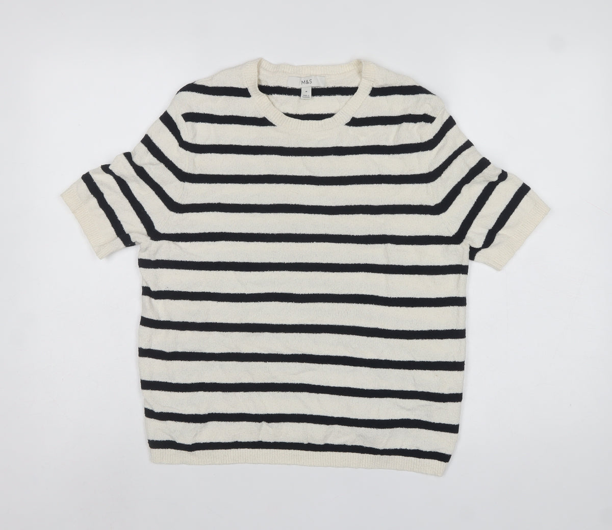 Marks and Spencer Women Ivory Black Stripe Cotton Knit Jumper M