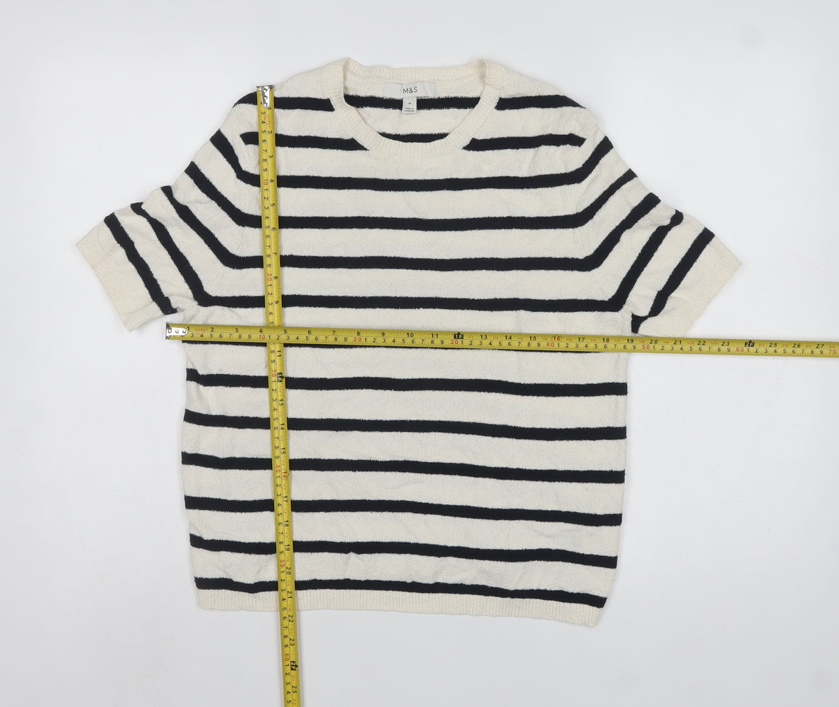 Marks and Spencer Women Ivory Black Stripe Cotton Knit Jumper M