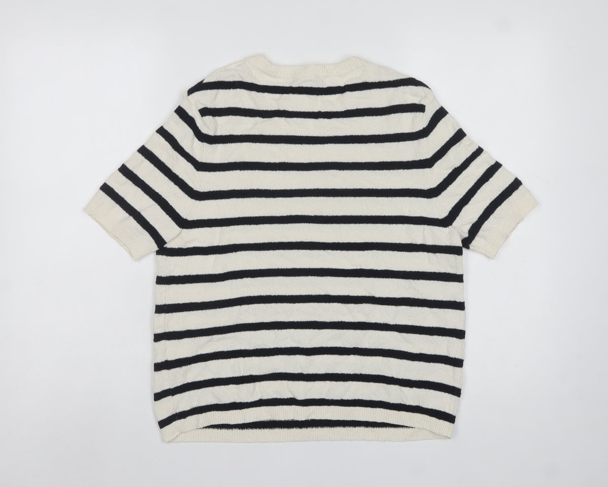 Marks and Spencer Women Ivory Black Stripe Cotton Knit Jumper M