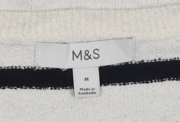 Marks and Spencer Women Ivory Black Stripe Cotton Knit Jumper M