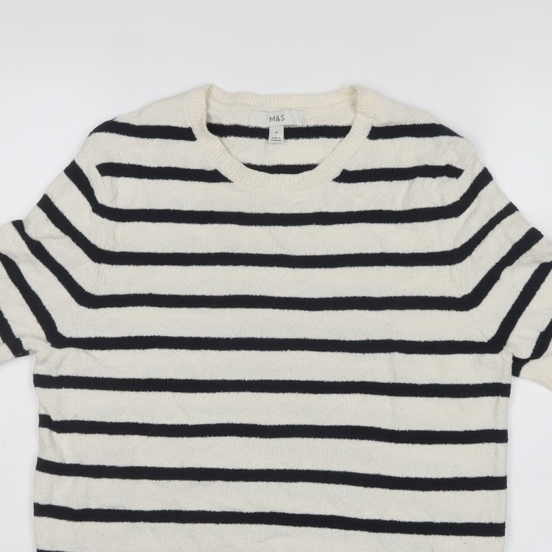 Marks and Spencer Women Ivory Black Stripe Cotton Knit Jumper M