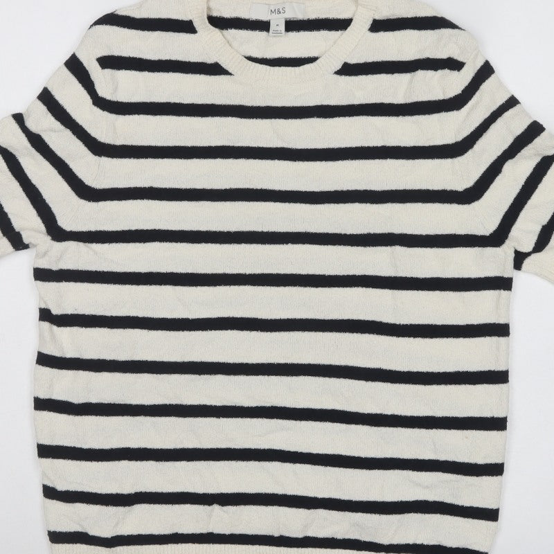 Marks and Spencer Women Ivory Black Stripe Cotton Knit Jumper M