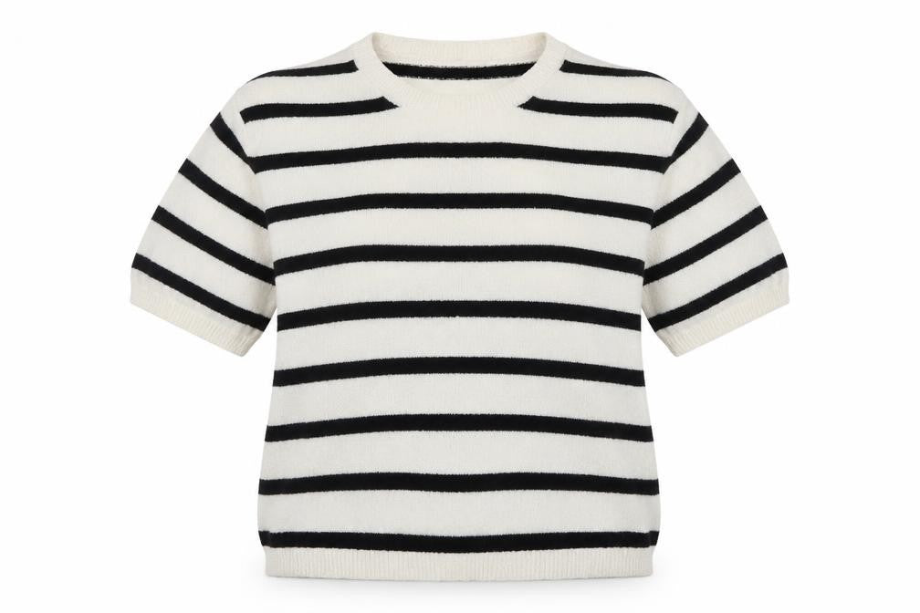 Marks and Spencer Women Ivory Black Stripe Cotton Knit Jumper M
