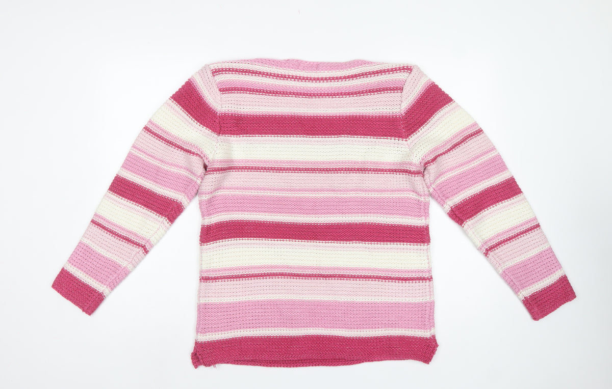 Cotton Traders Women Pink Striped Chunky Knit Pullover Jumper UK 16