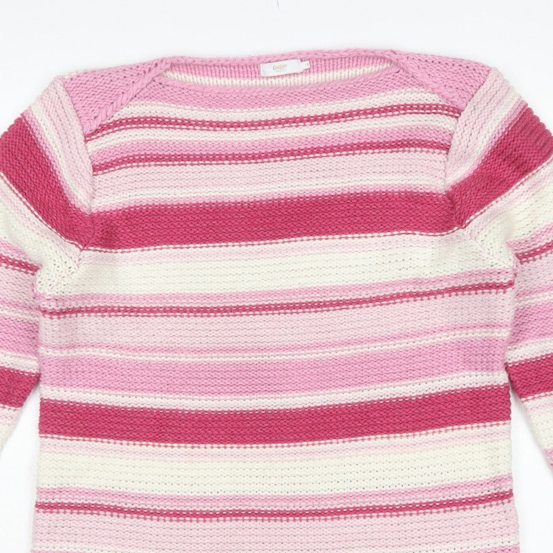 Cotton Traders Women Pink Striped Chunky Knit Pullover Jumper UK 16