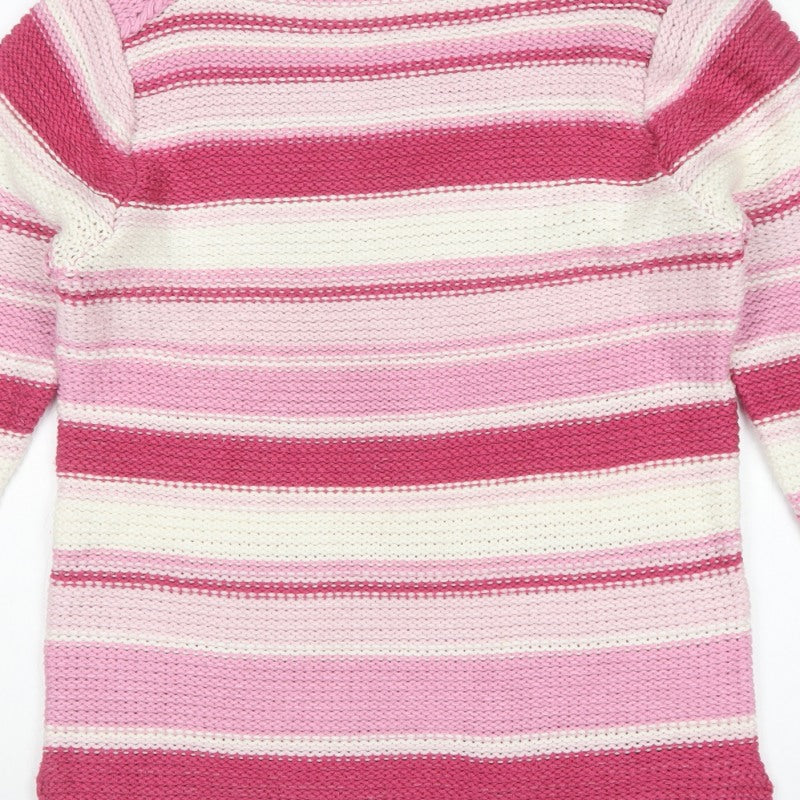 Cotton Traders Women Pink Striped Chunky Knit Pullover Jumper UK 16
